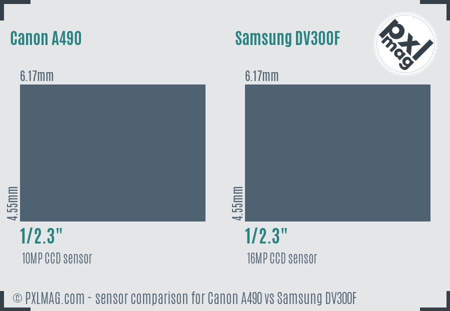 Canon A490 vs Samsung DV300F sensor size comparison