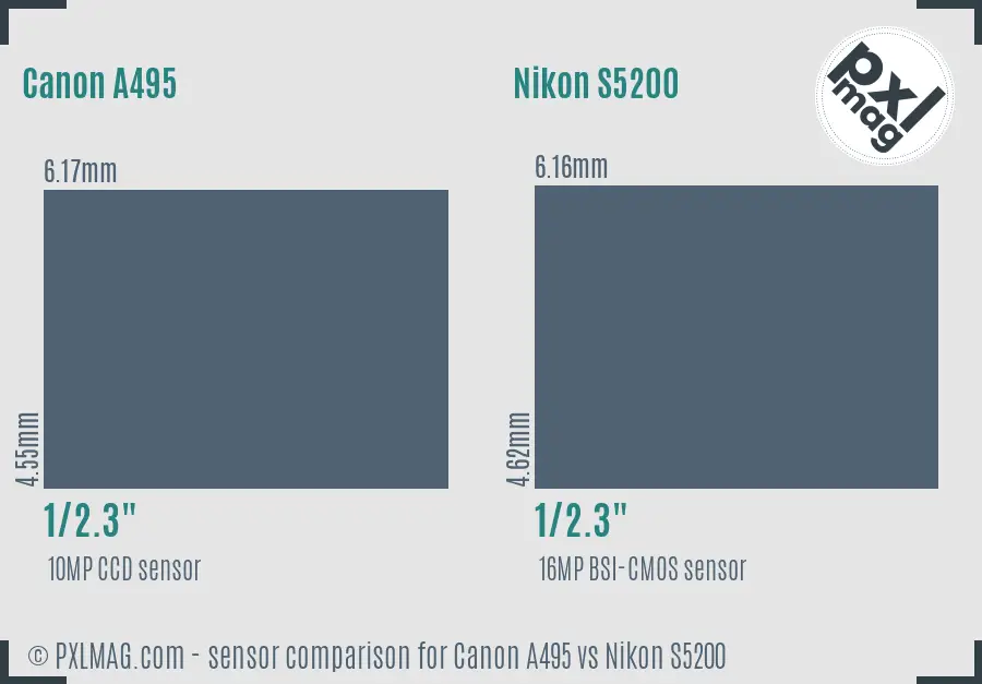 Canon A495 vs Nikon S5200 sensor size comparison