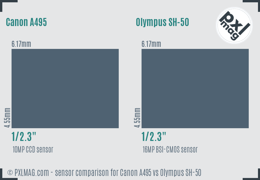 Canon A495 vs Olympus SH-50 sensor size comparison