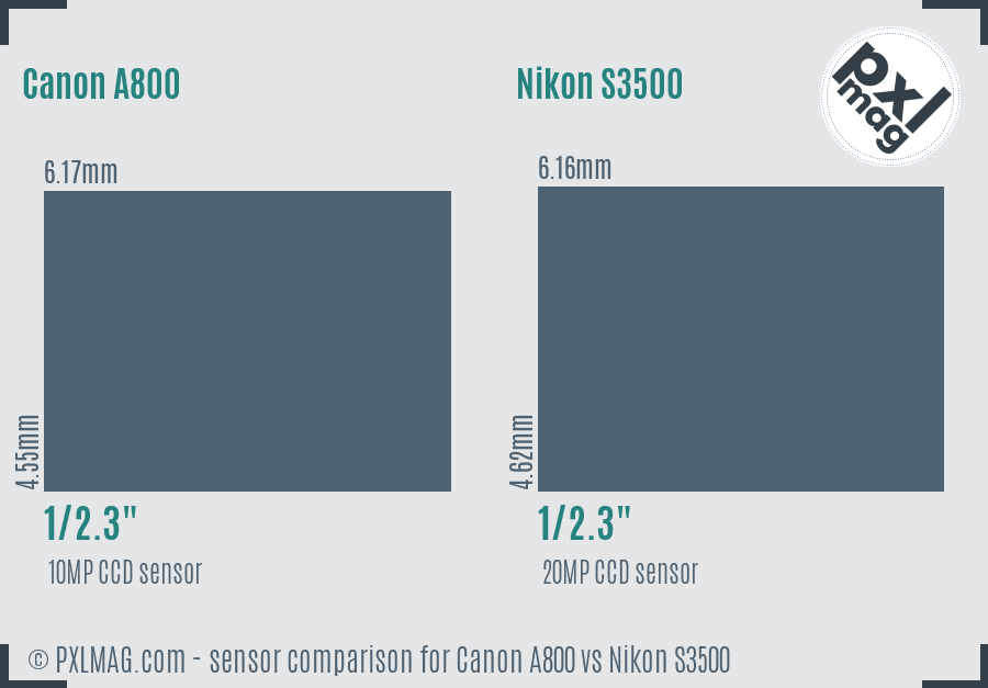 Canon A800 vs Nikon S3500 sensor size comparison