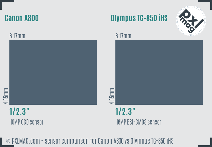 Canon A800 vs Olympus TG-850 iHS sensor size comparison