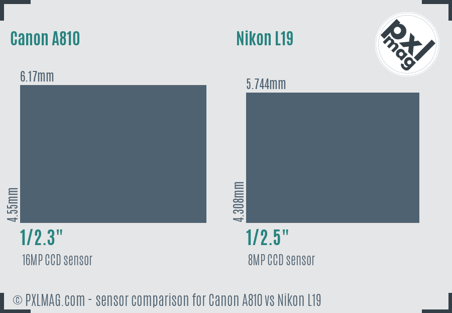 Canon A810 vs Nikon L19 sensor size comparison