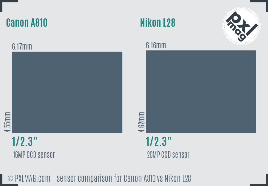 Canon A810 vs Nikon L28 sensor size comparison