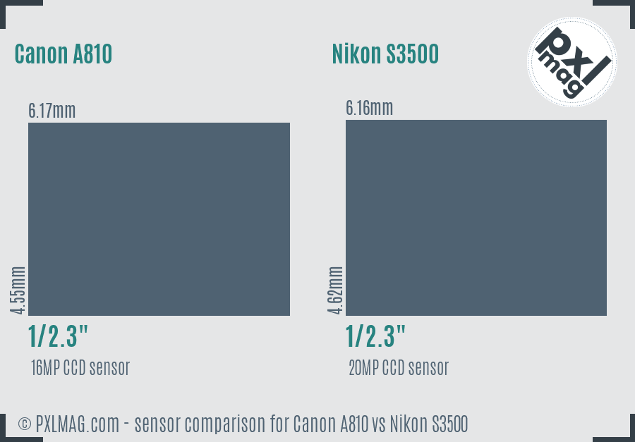Canon A810 vs Nikon S3500 sensor size comparison