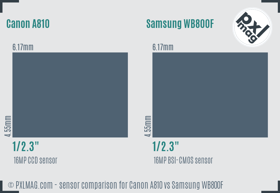 Canon A810 vs Samsung WB800F sensor size comparison