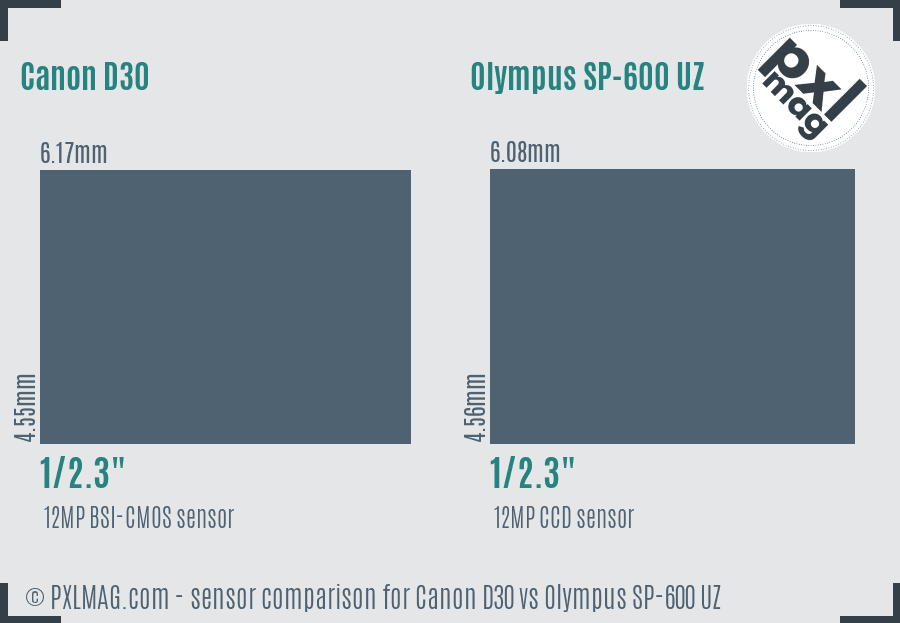 Canon D30 vs Olympus SP-600 UZ sensor size comparison