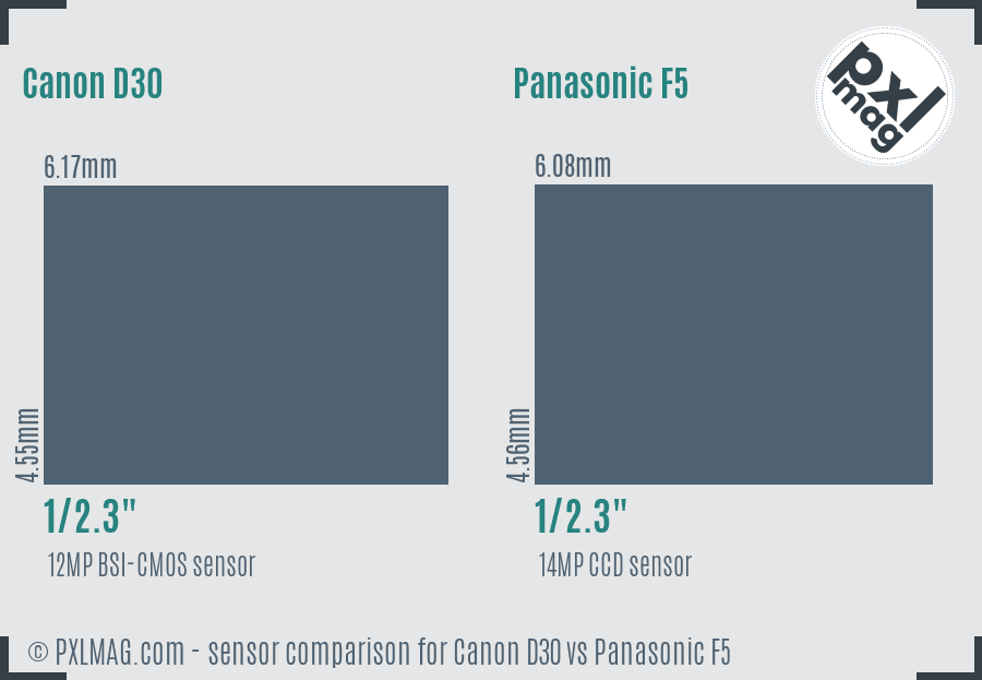 Canon D30 vs Panasonic F5 sensor size comparison