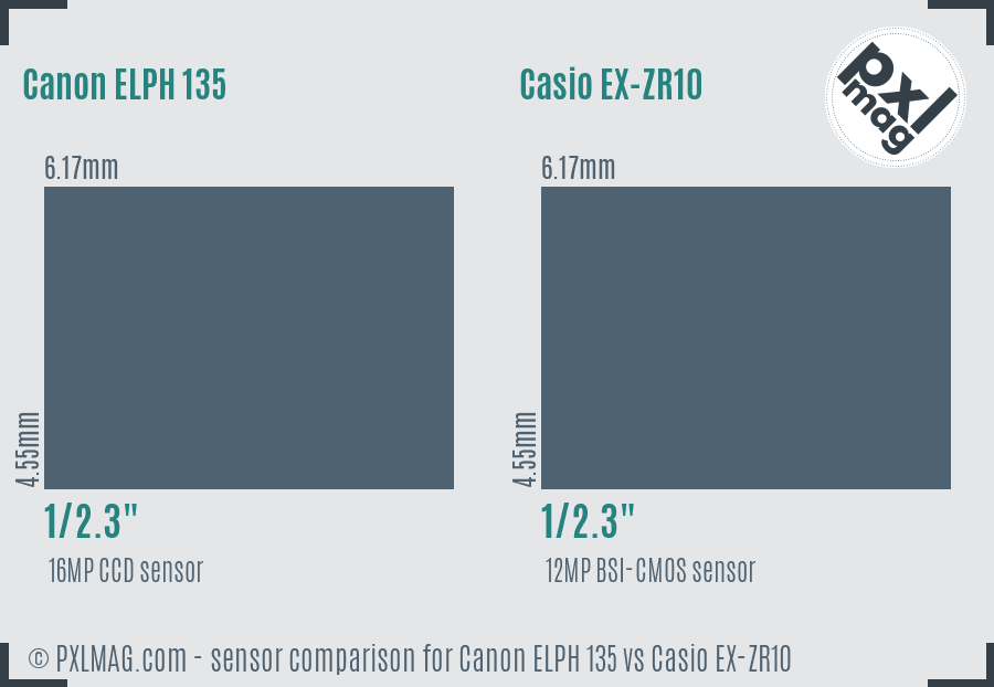 Canon ELPH 135 vs Casio EX-ZR10 sensor size comparison