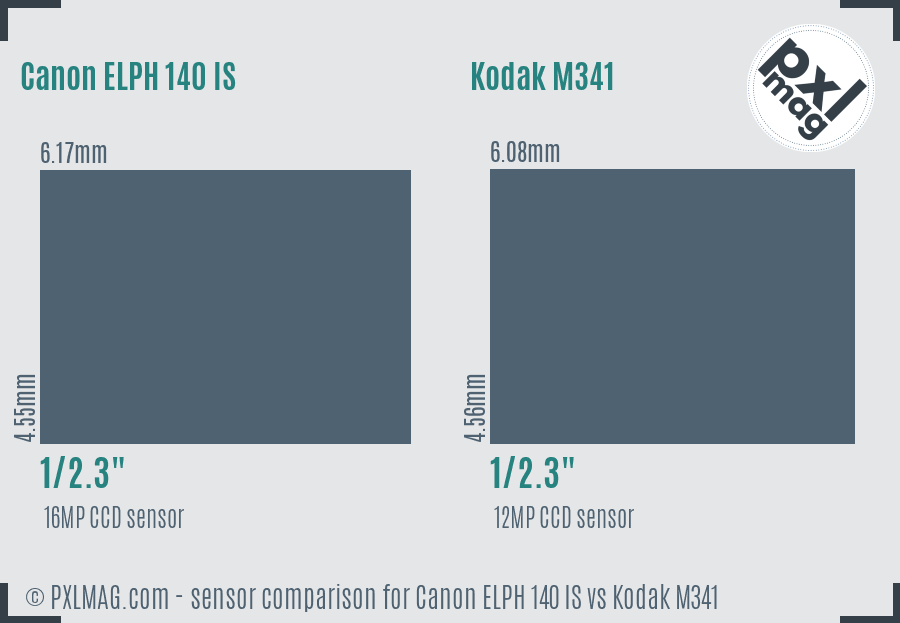 Canon ELPH 140 IS vs Kodak M341 sensor size comparison