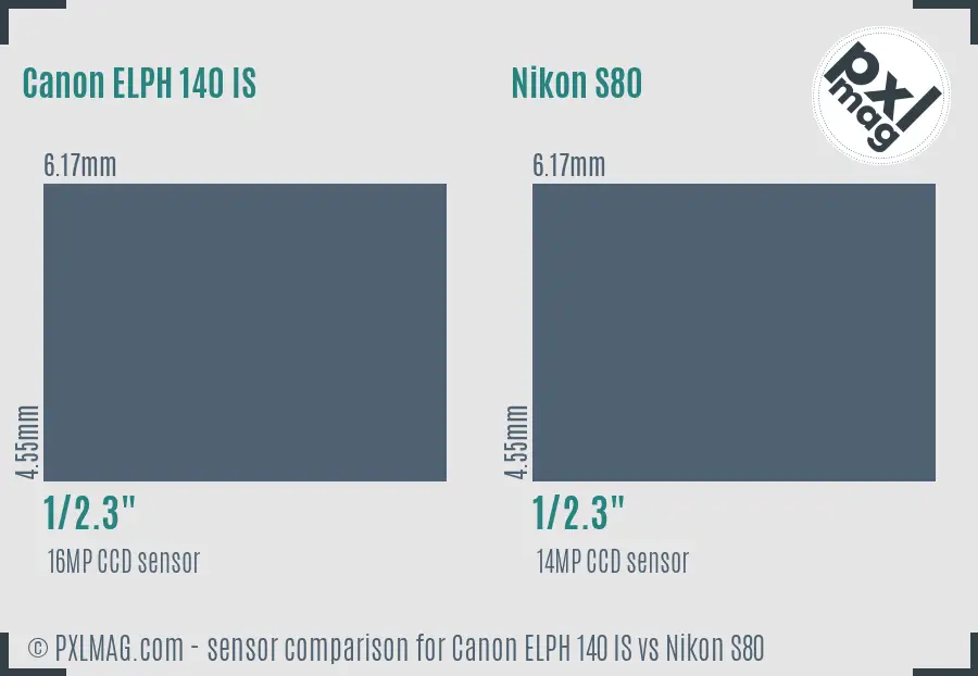 Canon ELPH 140 IS vs Nikon S80 sensor size comparison