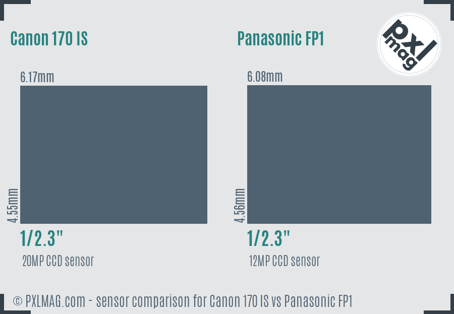 Canon 170 IS vs Panasonic FP1 sensor size comparison