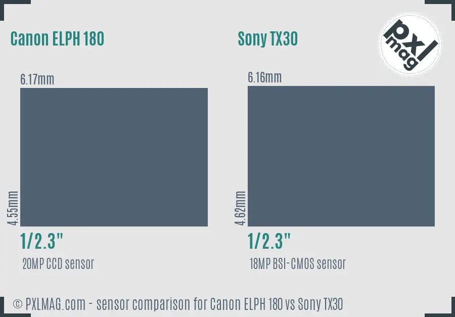 Canon ELPH 180 vs Sony TX30 sensor size comparison