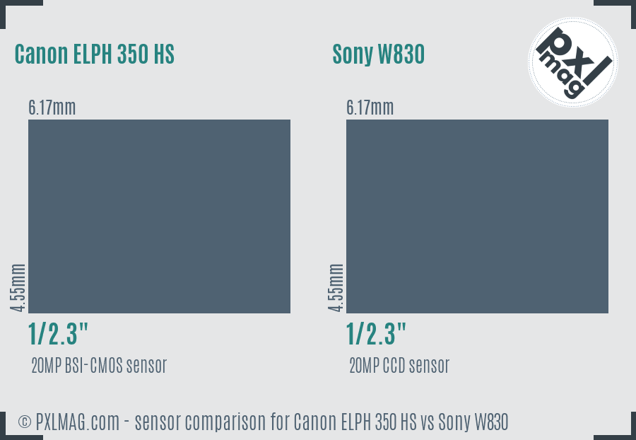 Canon ELPH 350 HS vs Sony W830 sensor size comparison