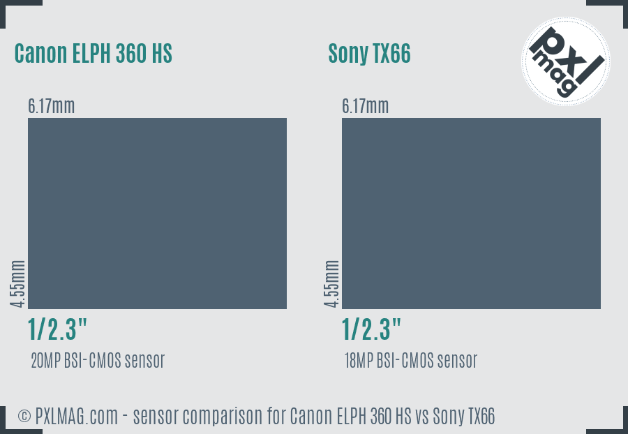 Canon ELPH 360 HS vs Sony TX66 sensor size comparison