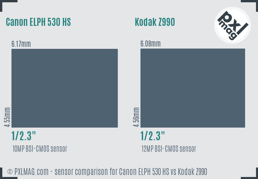 Canon ELPH 530 HS vs Kodak Z990 sensor size comparison