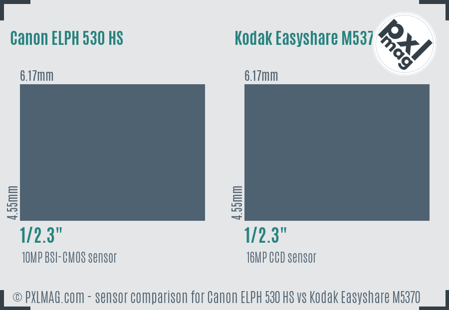 Canon ELPH 530 HS vs Kodak Easyshare M5370 sensor size comparison