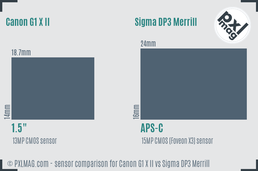 Canon G1 X II vs Sigma DP3 Merrill sensor size comparison