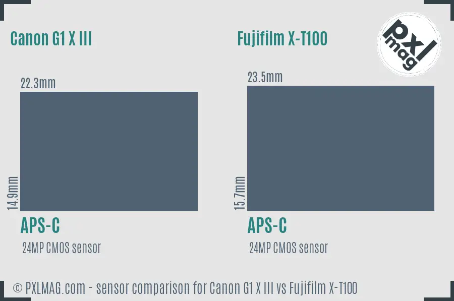 Canon G1 X III vs Fujifilm X-T100 sensor size comparison