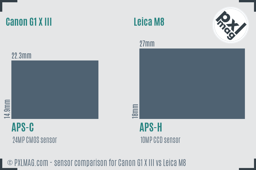 Canon G1 X III vs Leica M8 sensor size comparison