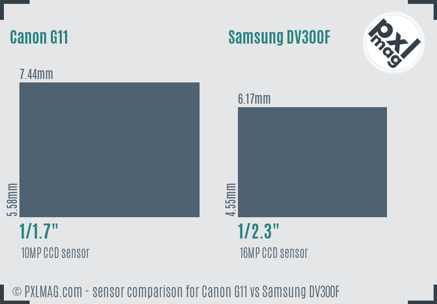 Canon G11 vs Samsung DV300F sensor size comparison