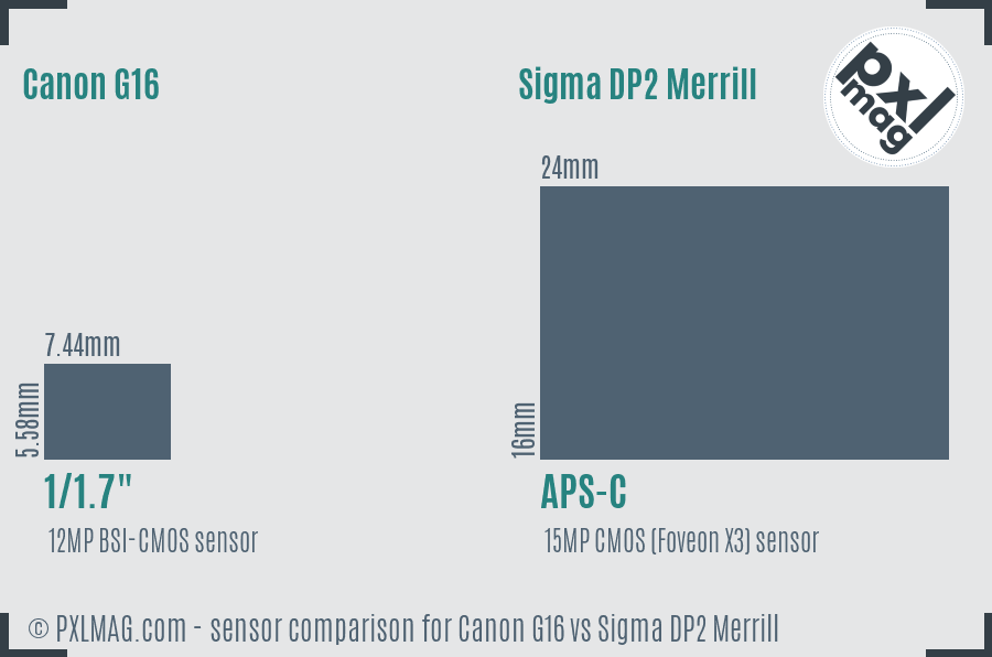 Canon G16 vs Sigma DP2 Merrill sensor size comparison
