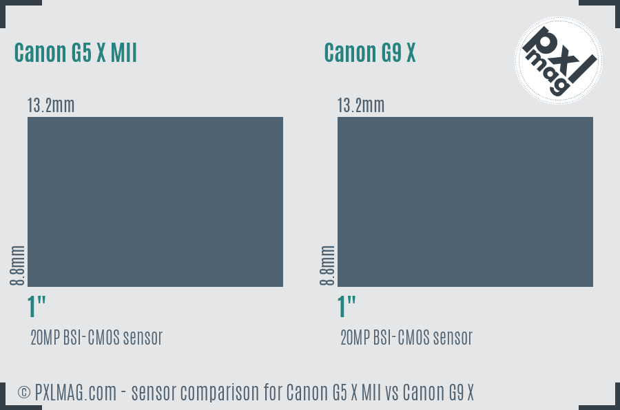 Canon G5 X MII vs Canon G9 X sensor size comparison