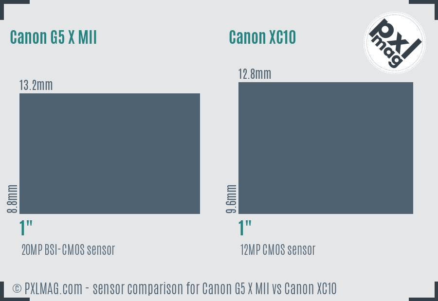 Canon G5 X MII vs Canon XC10 sensor size comparison