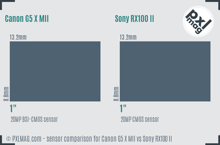 Canon G5 X MII vs Sony RX100 II sensor size comparison