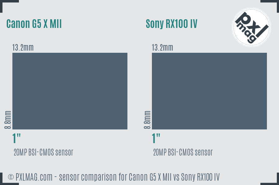 Canon G5 X MII vs Sony RX100 IV sensor size comparison