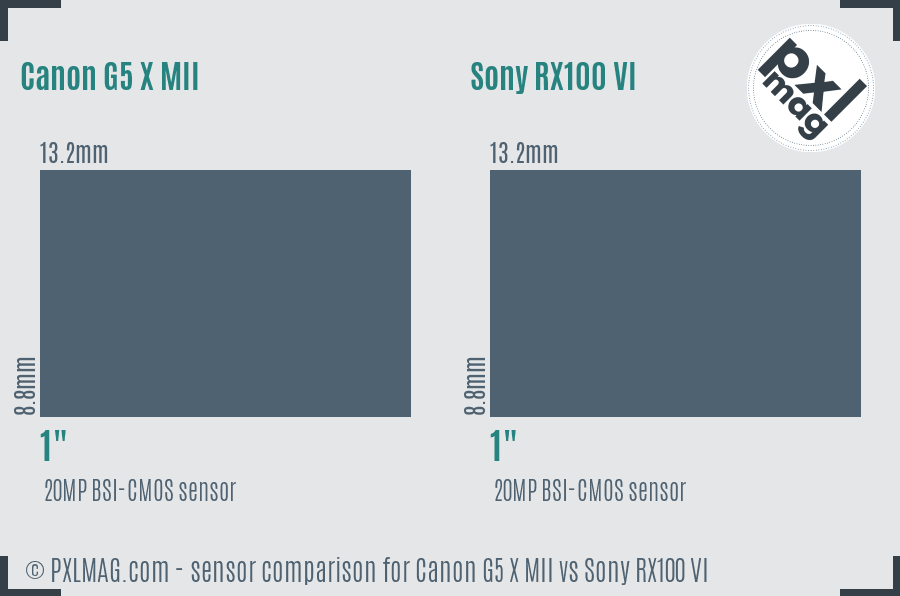 Canon G5 X MII vs Sony RX100 VI sensor size comparison