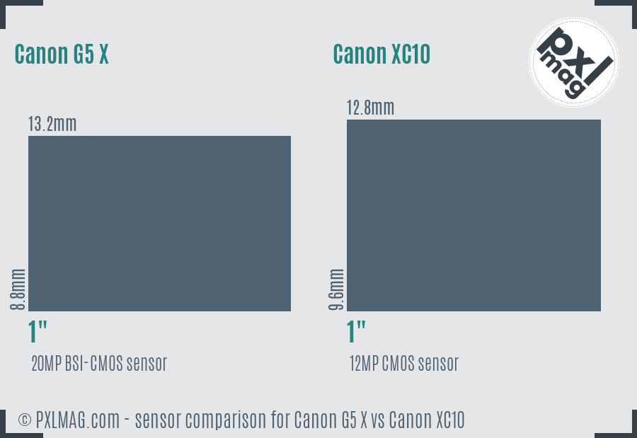 Canon G5 X vs Canon XC10 sensor size comparison