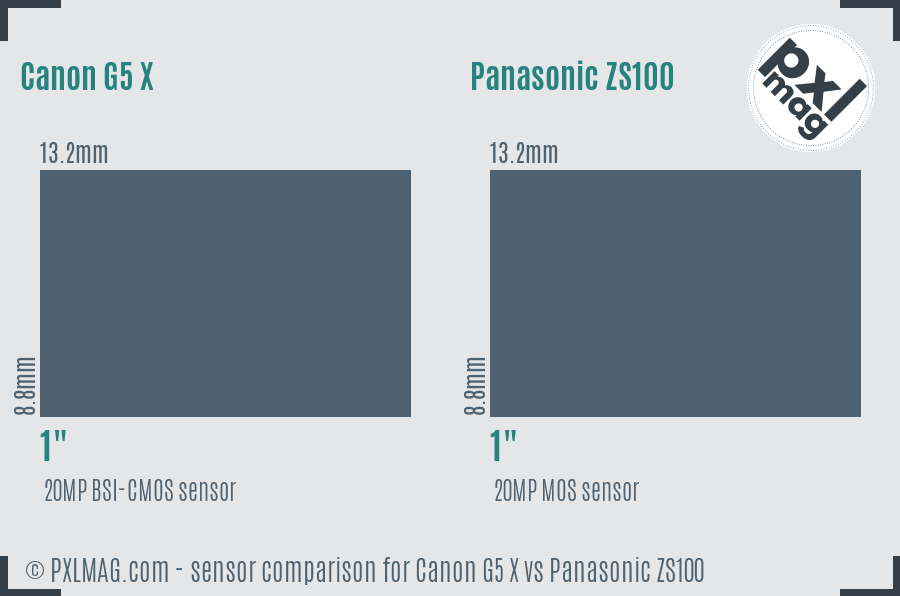 Canon G5 X vs Panasonic ZS100 sensor size comparison