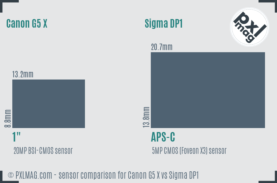 Canon G5 X vs Sigma DP1 sensor size comparison