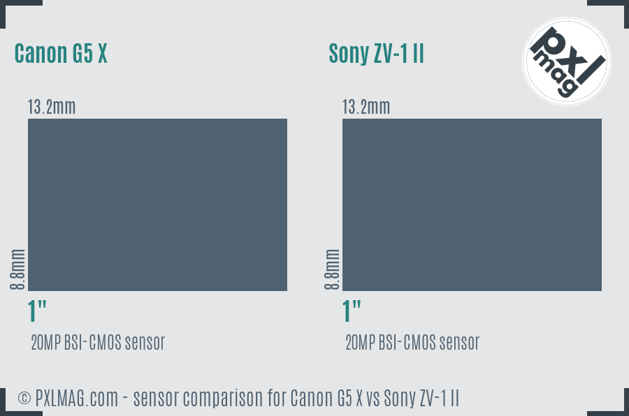 Canon G5 X vs Sony ZV-1 II sensor size comparison