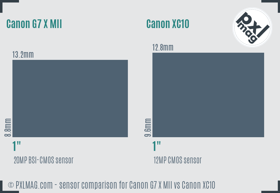 Canon G7 X MII vs Canon XC10 sensor size comparison