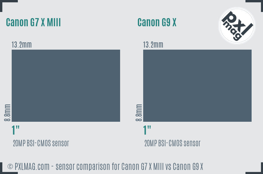 Canon G7 X MIII vs Canon G9 X sensor size comparison