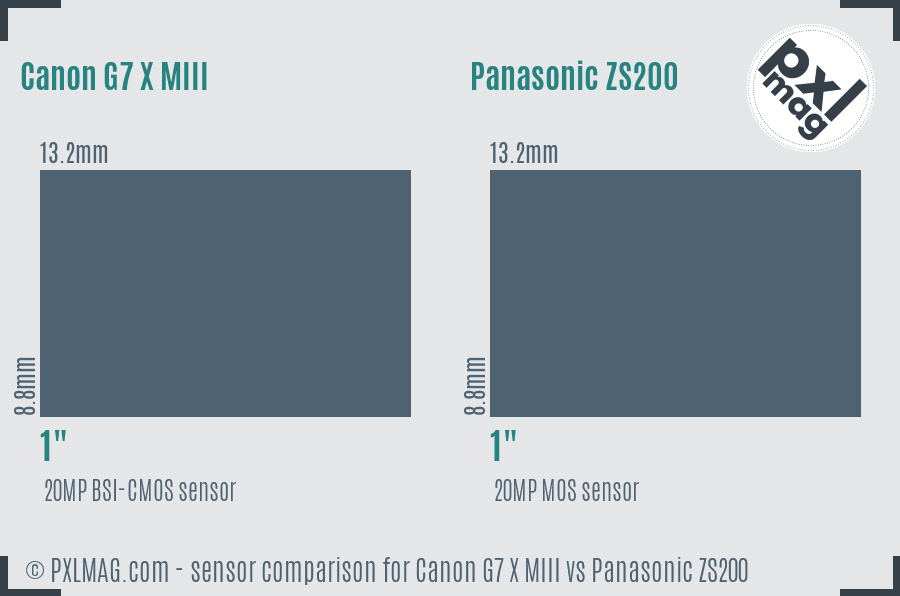 Canon G7 X MIII vs Panasonic ZS200 sensor size comparison