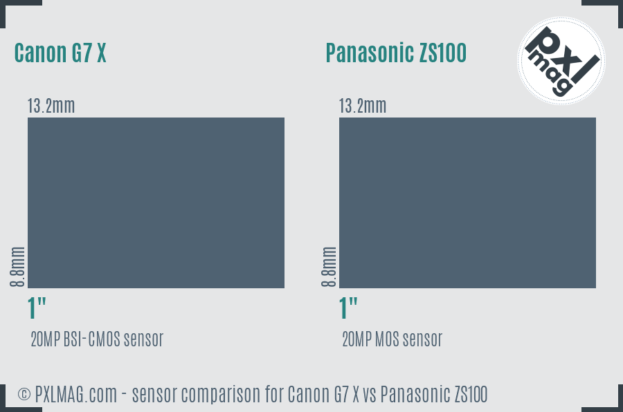 Canon G7 X vs Panasonic ZS100 sensor size comparison