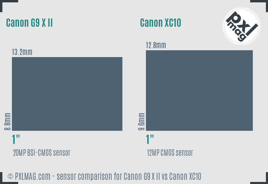 Canon G9 X II vs Canon XC10 sensor size comparison