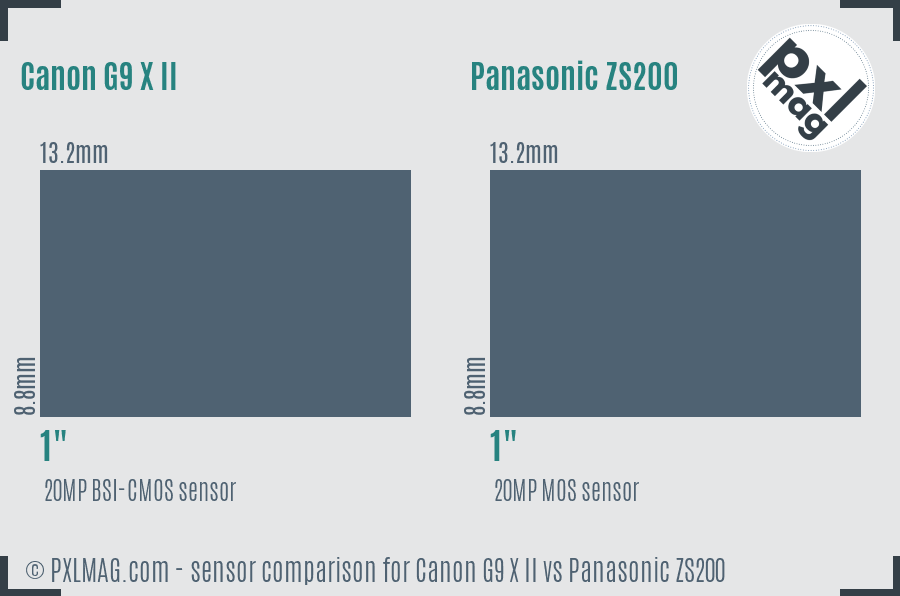 Canon G9 X II vs Panasonic ZS200 sensor size comparison