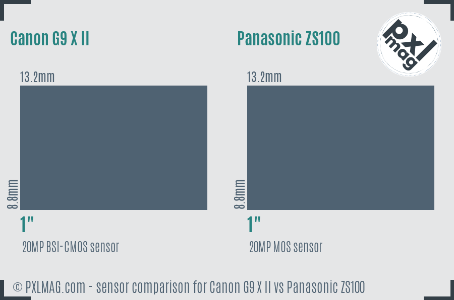 Canon G9 X II vs Panasonic ZS100 sensor size comparison