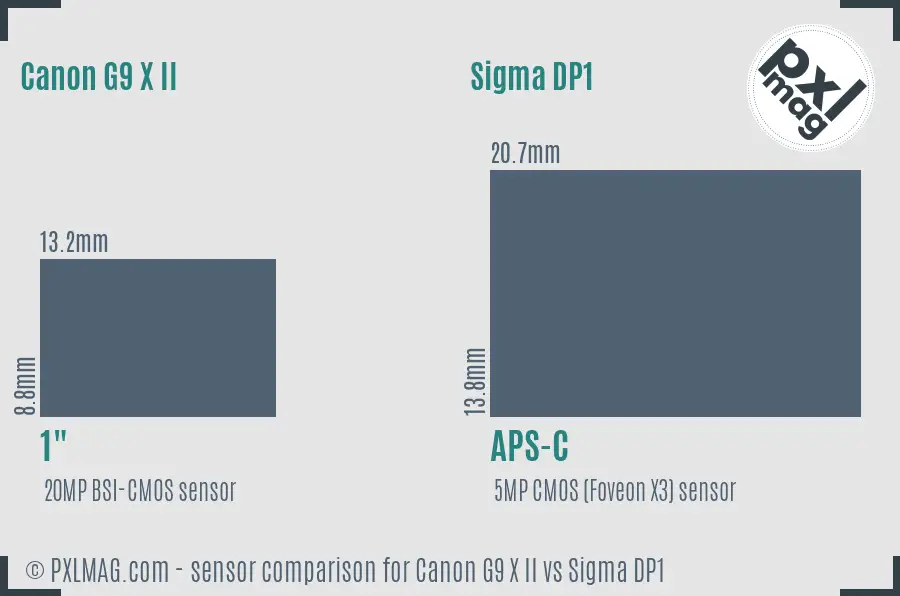Canon G9 X II vs Sigma DP1 sensor size comparison