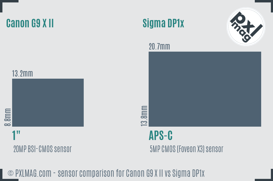 Canon G9 X II vs Sigma DP1x sensor size comparison