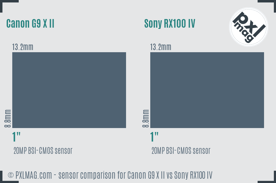 Canon G9 X II vs Sony RX100 IV sensor size comparison