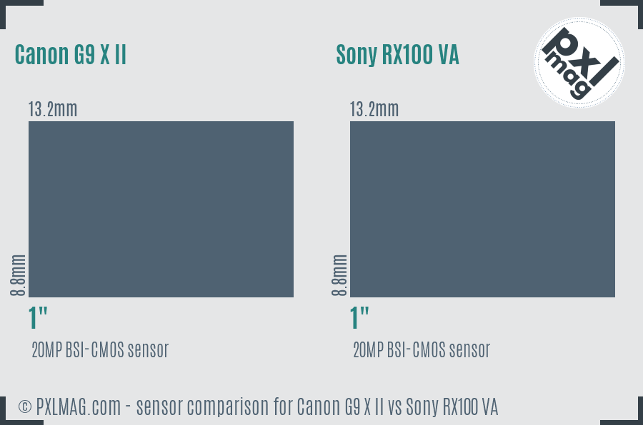 Canon G9 X II vs Sony RX100 VA sensor size comparison