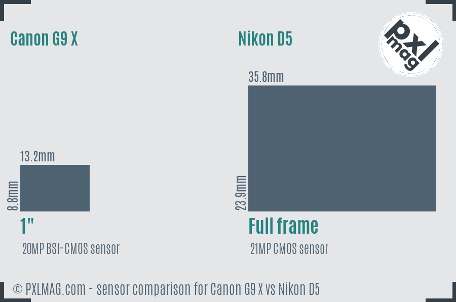 Canon G9 X vs Nikon D5 sensor size comparison