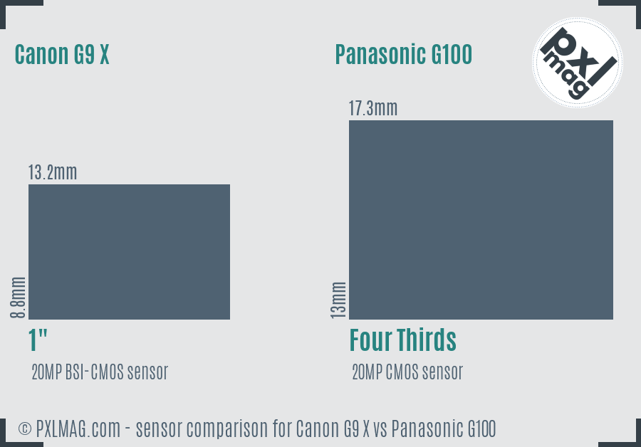 Canon G9 X vs Panasonic G100 sensor size comparison Canon G9 X vs Panasonic G100 sensor size comparison