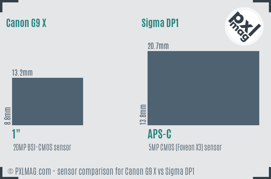 Canon G9 X vs Sigma DP1 sensor size comparison