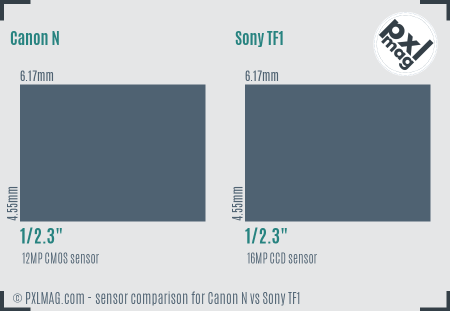 Canon N vs Sony TF1 sensor size comparison