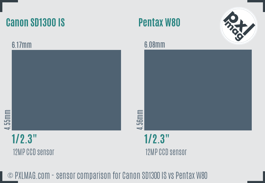 Canon SD1300 IS vs Pentax W80 sensor size comparison